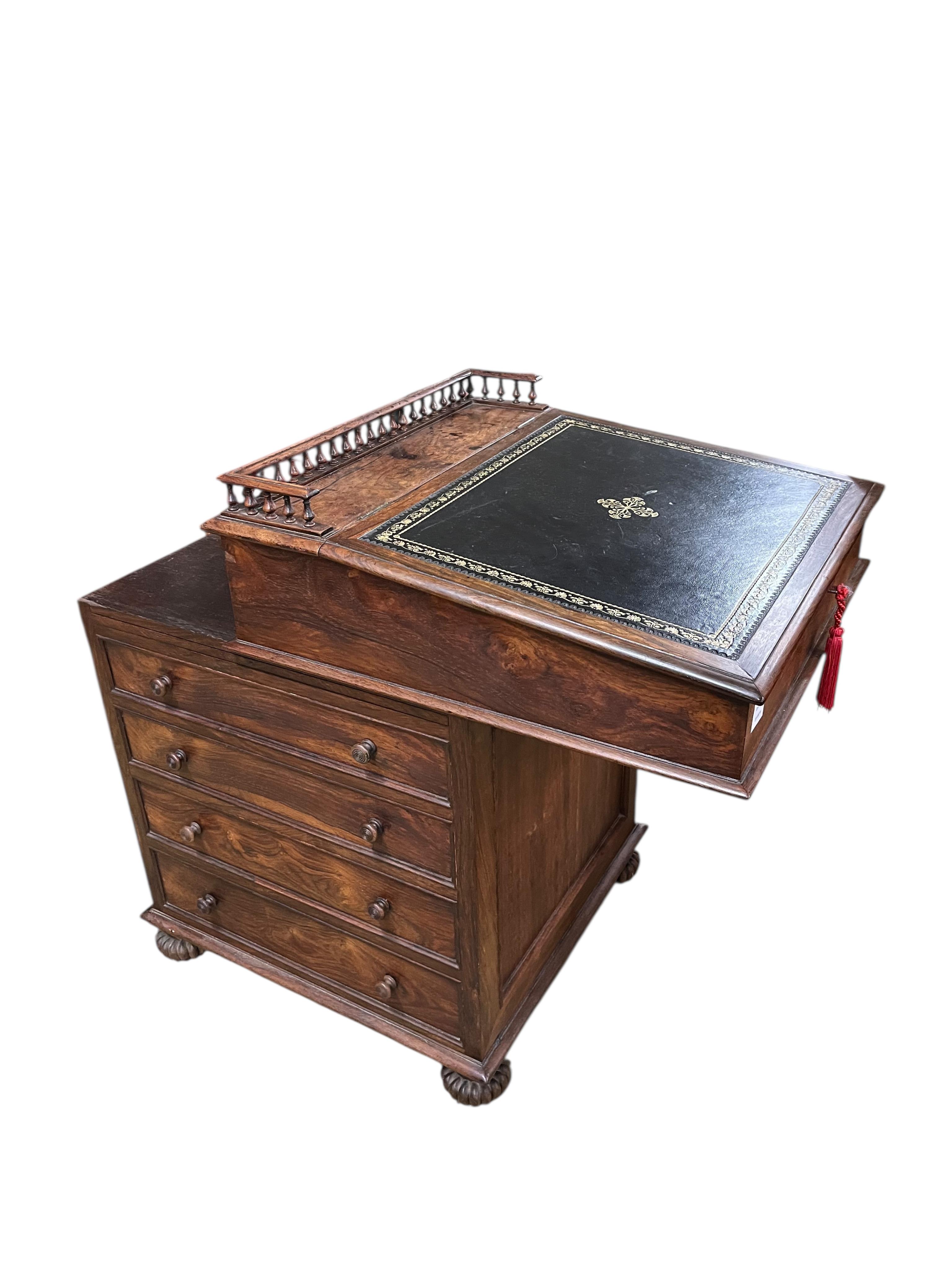 A George IV rosewood Davenport, width 59cm, depth 64cm, height 87cm